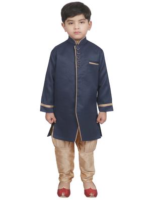 navy blue silk blend kurta set - 16124108 - Standard Image - 4