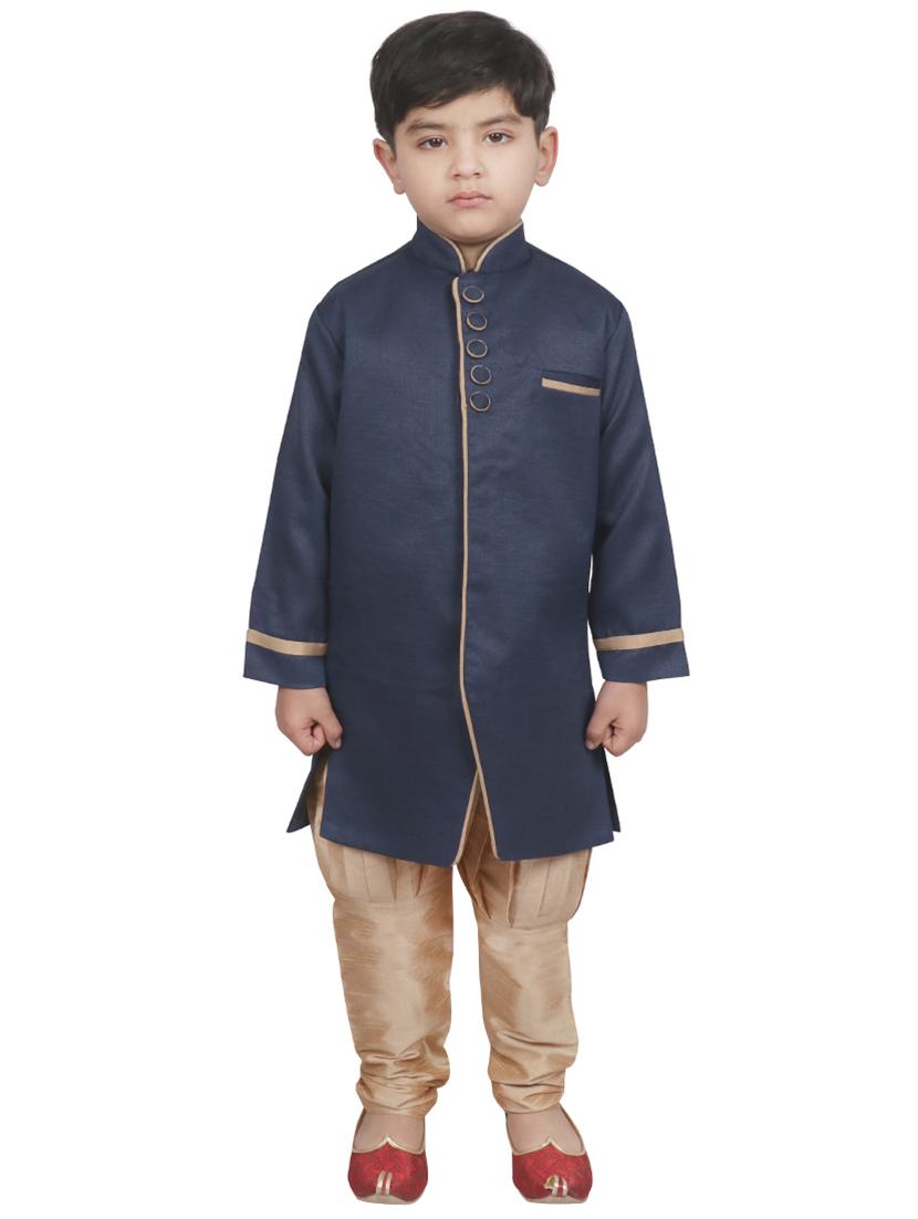 navy blue silk blend kurta set - 16124108 - Zoom Image - 4