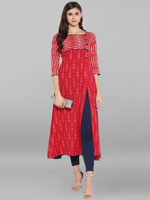 Ikat slit a-line kurta - 16129587 - Standard Image - 4