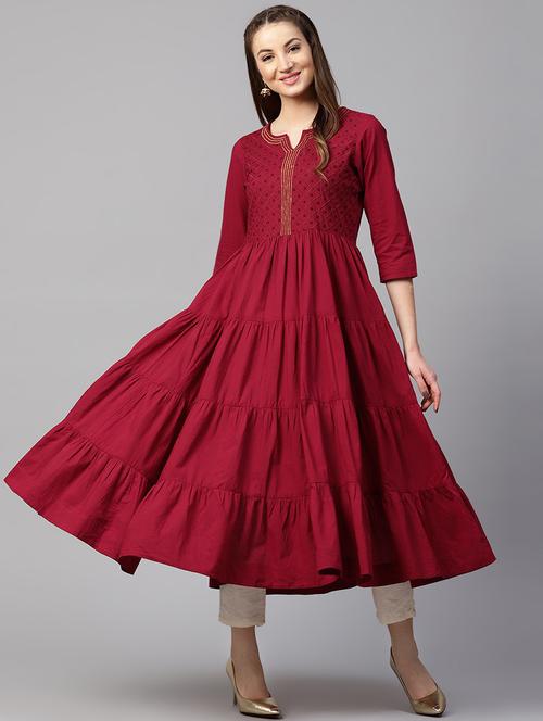 solid tiered kurta - 16130297 - Standard Image - 1