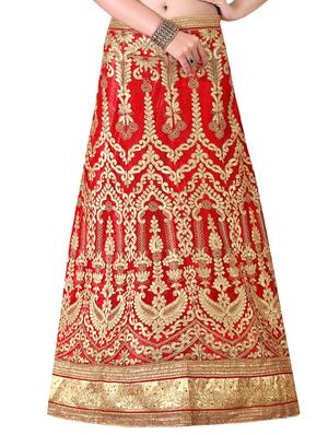 red embroidered a-line lehenga - 16132286 - Standard Image - 4