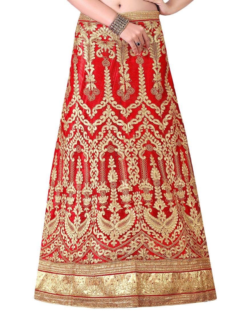 red embroidered a-line lehenga - 16132286 - Zoom Image - 4