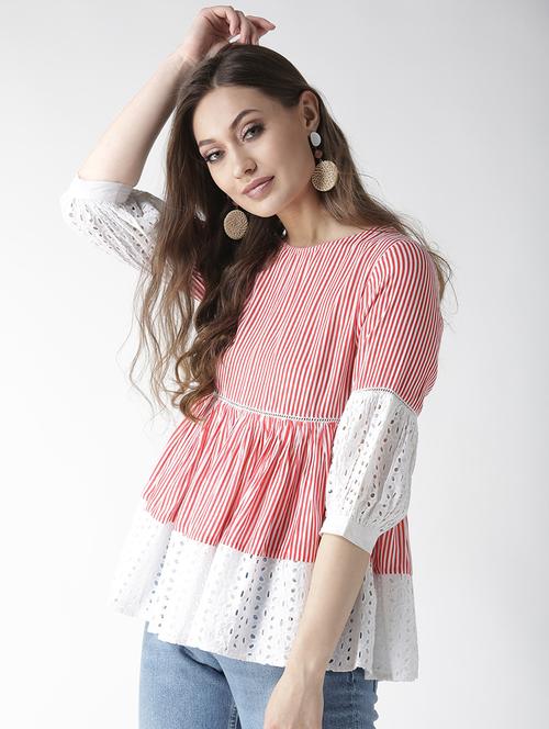 schiffli panel striped top - 16134483 - Standard Image - 1