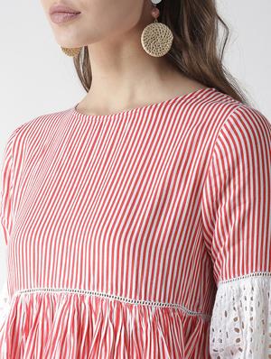 schiffli panel striped top - 16134483 - Standard Image - 4