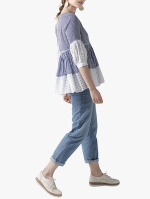 schiffli panel striped top - 16134485 - Standard Image - 4
