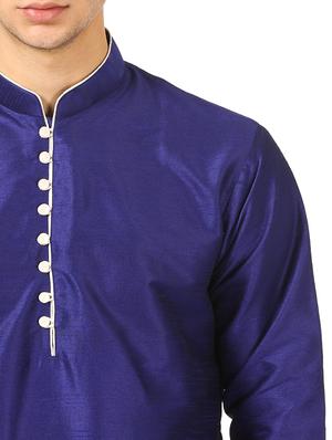blue silk blend dhoti kurta set - 16134962 - Standard Image - 4