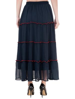 navy blue solid flared skirt - 16134978 - Standard Image - 4