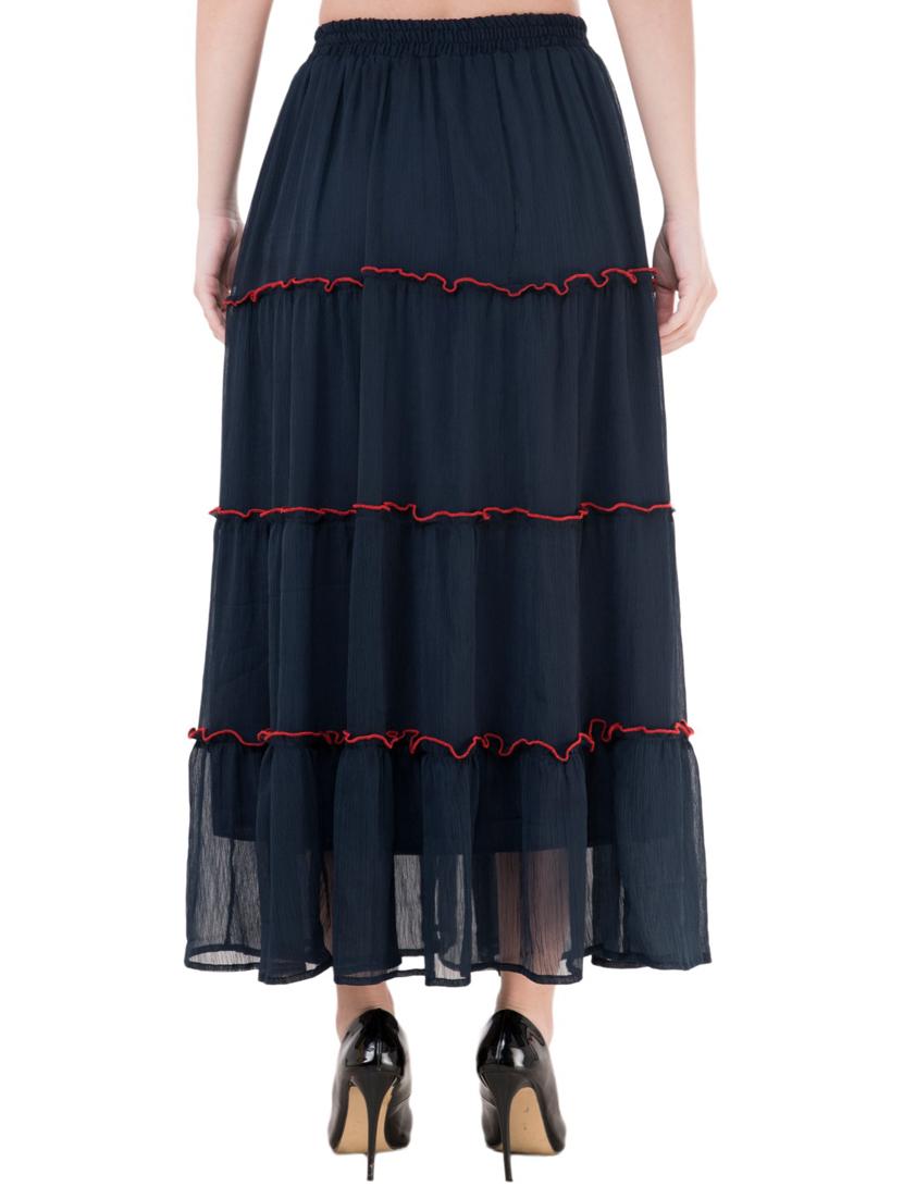 navy blue solid flared skirt - 16134978 - Zoom Image - 4