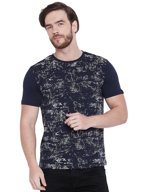navy blue front print t-shirt - 16135622 - Standard Image - 1