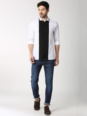 white color block casual shirt - 16137423 - Standard Image - 4