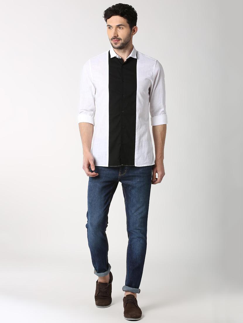 white color block casual shirt - 16137423 - Zoom Image - 4