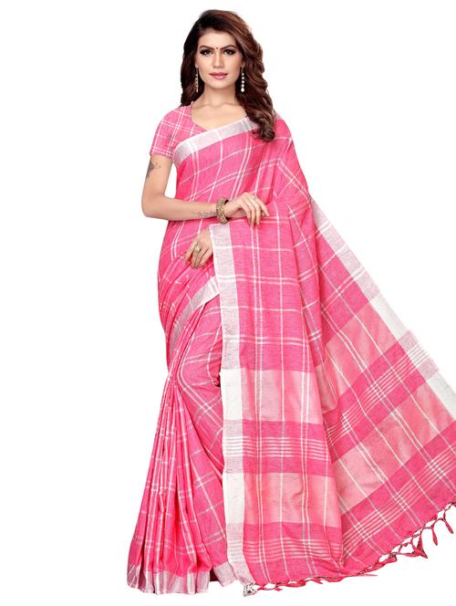 checkered woven saree with blouse - 16140124 - Standard Image - 1