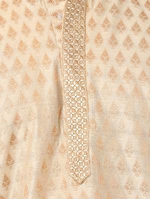 beige silk blend long kurta - 16141802 - Standard Image - 4
