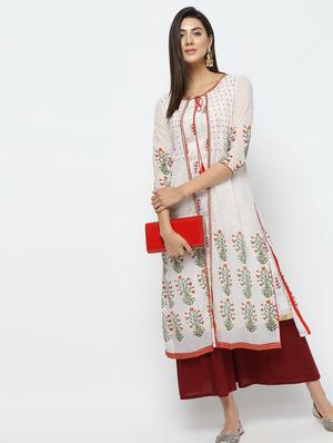 printed a-line kurta with jacket - 16141903 - Standard Image - 4