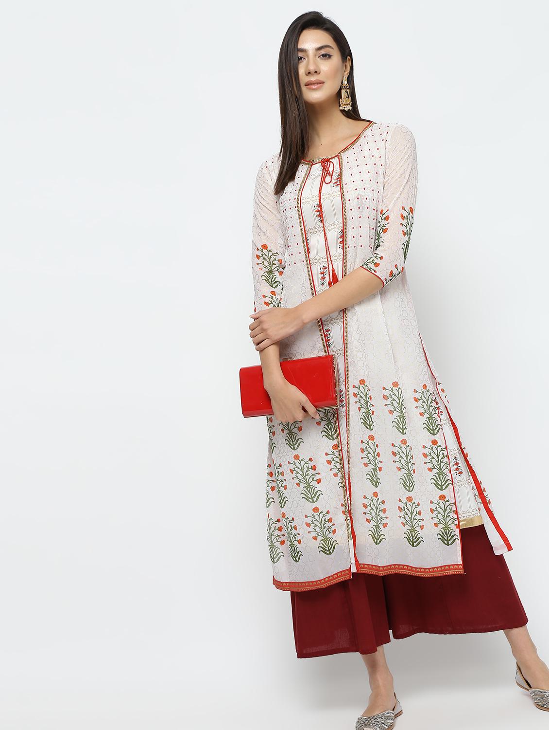 printed a-line kurta with jacket - 16141903 - Zoom Image - 4
