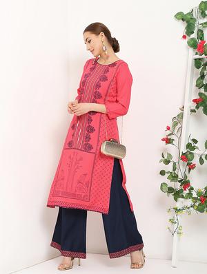 block printed kurta palazzo set - 16141928 - Standard Image - 4