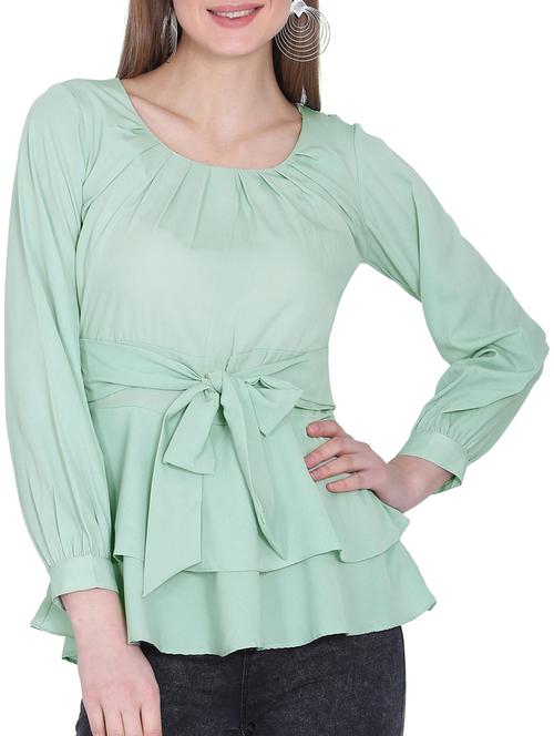 tie front ruffled hem top - 16142779 - Standard Image - 1