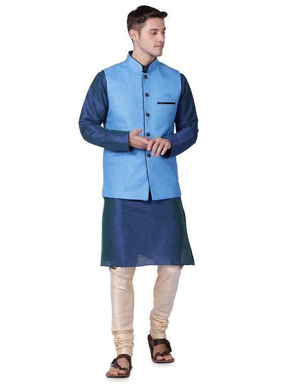 blue cotton nehru jacket - 16157268 - Zoom Image - 4