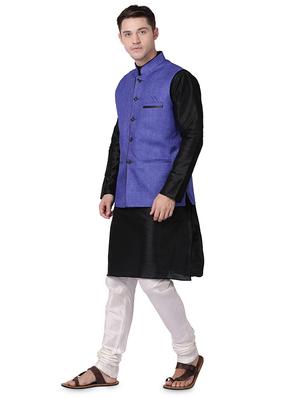 blue cotton nehru jacket - 16157270 - Standard Image - 4
