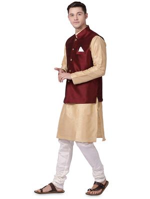 red silk nehru jacket - 16157279 - Standard Image - 4