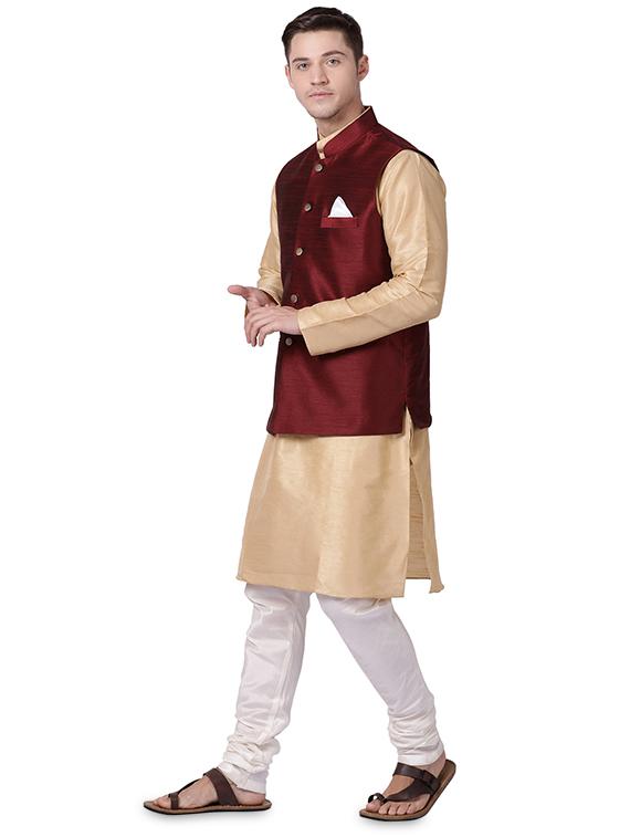 red silk nehru jacket - 16157279 - Zoom Image - 4