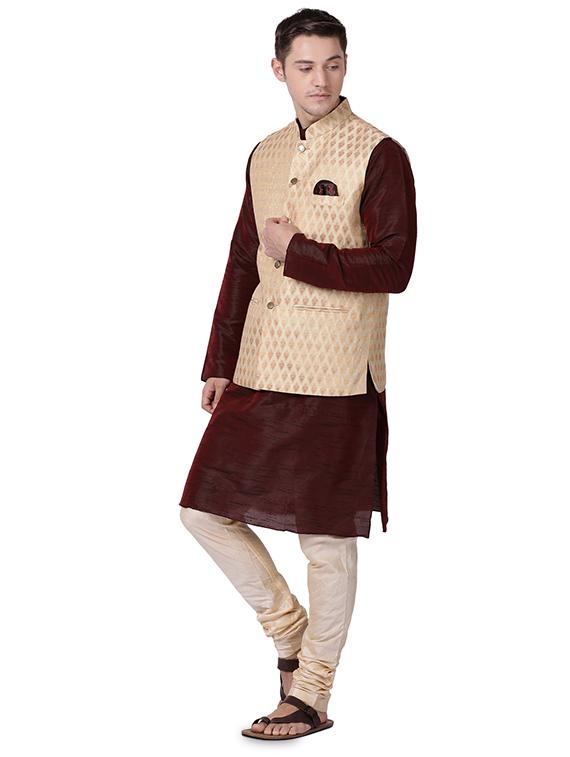 beige cotton nehru jacket - 16157293 - Zoom Image - 4