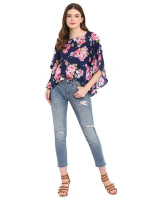 flared sleeved floral asymmetric top - 16159192 - Standard Image - 4