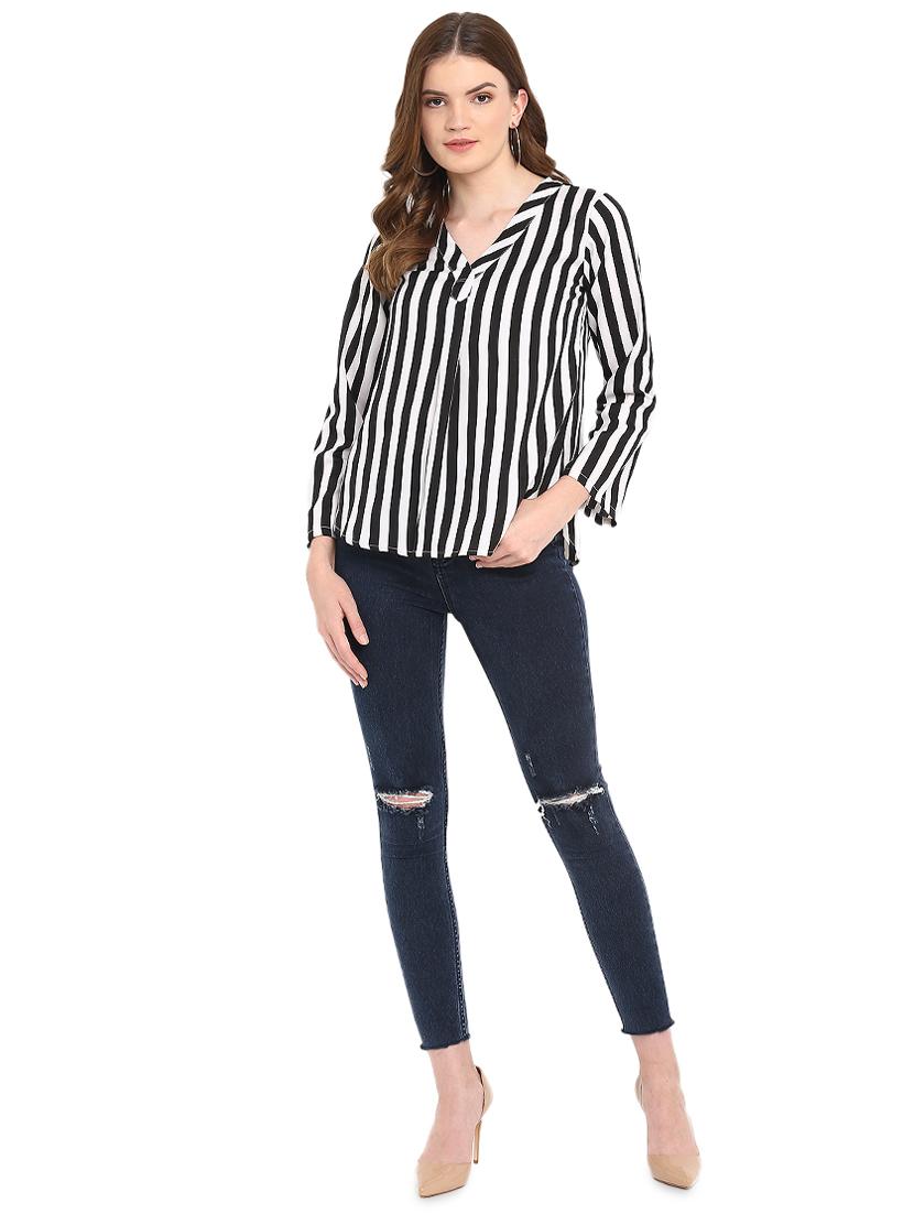 curved hem pleat detail striped top - 16159228 - Zoom Image - 4
