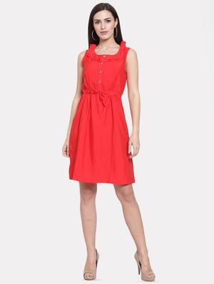ruffle trim drawstring a-line dress - 16159282 - Standard Image - 4