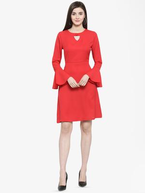 keyhole neck bell sleeved a-line dress - 16159284 - Standard Image - 4