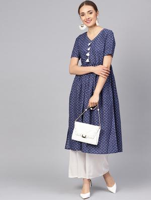 Printed flared kurta with tassels - 16165631 - Standard Image - 4