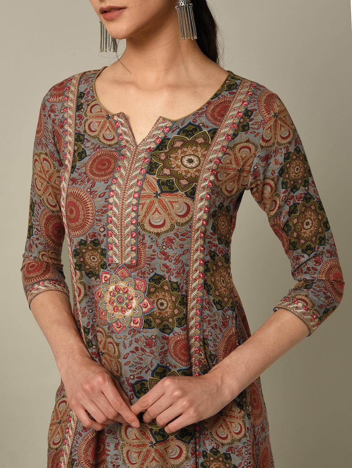 kalamkari printed a-line kurta - 16167207 - Zoom Image - 4