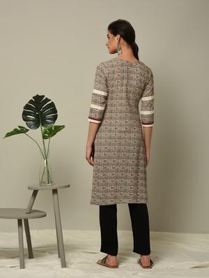 typographic printed straight kurta - 16167217 - Standard Image - 4
