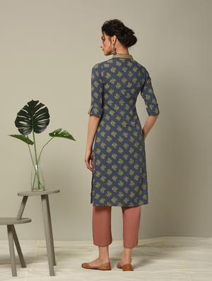 block printed straight kurta - 16167229 - Standard Image - 4
