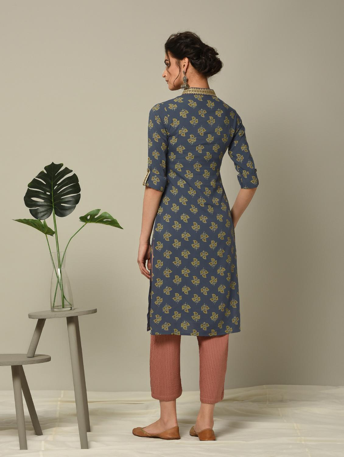 block printed straight kurta - 16167229 - Zoom Image - 4