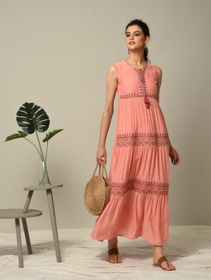 peach embroidered tiered kurta - 16167242 - Standard Image - 4