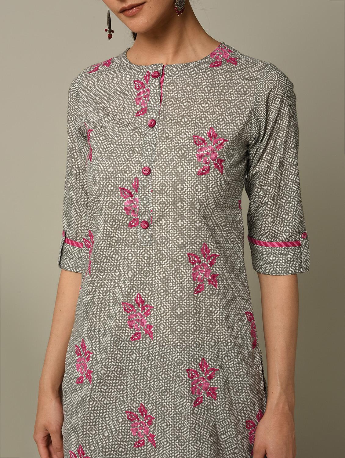 geometrical embroidered straight kurta - 16167243 - Zoom Image - 4