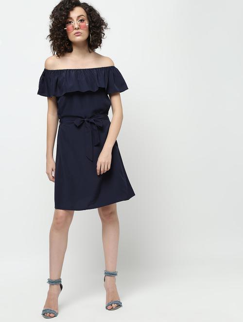 ruffled off shoulder tie knot dress - 16167809 - Standard Image - 1