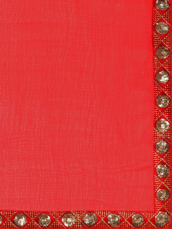 Bordered solid plain saree with blouse - 16169328 - Zoom Image - 4