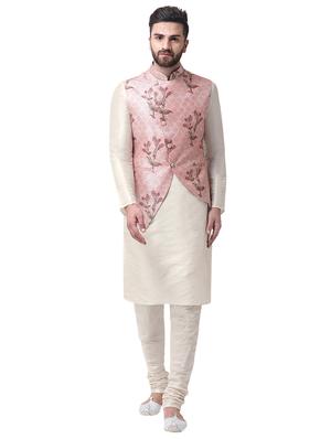 pink silk blend printed nehru jacket - 16179050 - Standard Image - 4