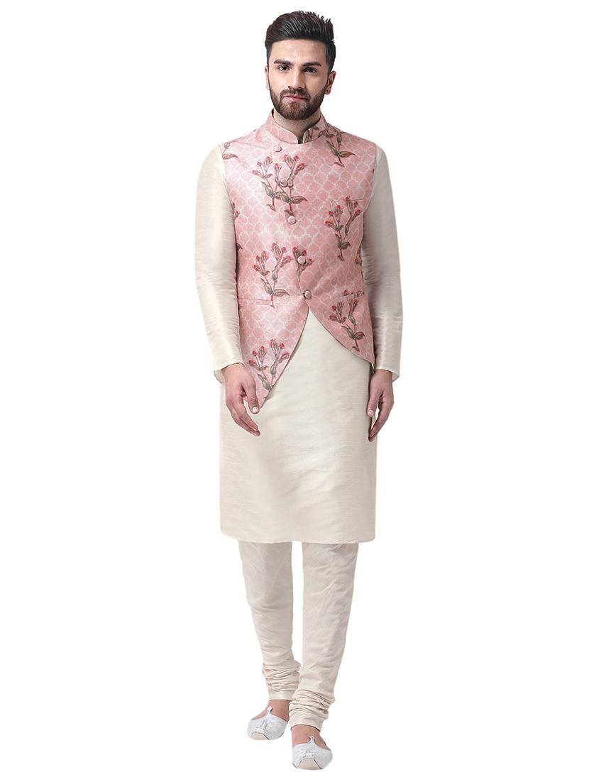 pink silk blend printed nehru jacket - 16179050 - Zoom Image - 4