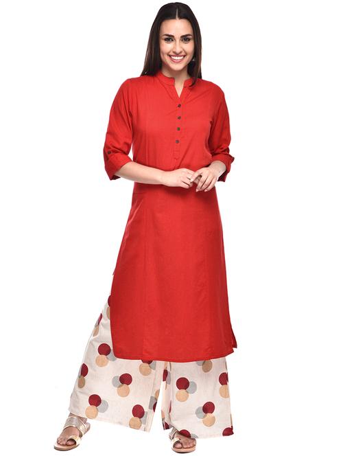 Solid kurta printed palazzo set - 16180167 - Standard Image - 1