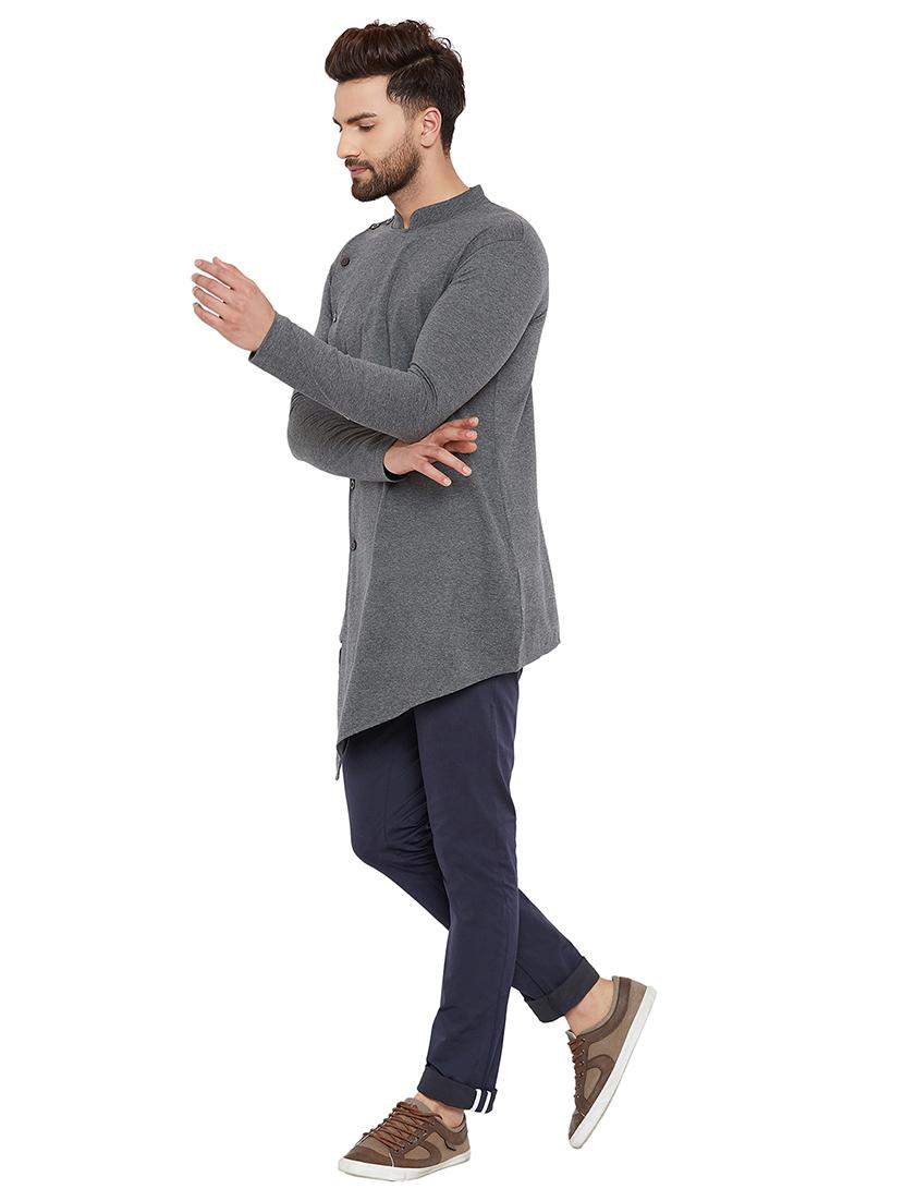 grey solid asymmetric kurta - 16184113 - Zoom Image - 4