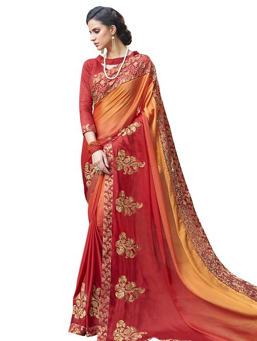 floral ombre embroidered saree with blouse - 16185004 - Very Small Image - 1