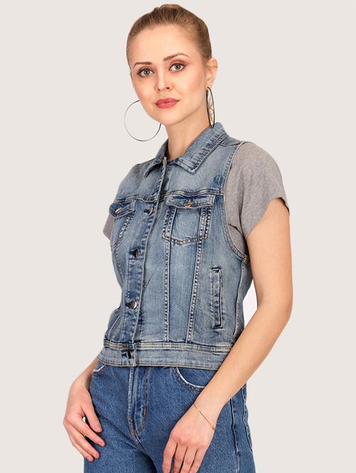sleeveless button up denim jacket - 16187403 - Standard Image - 1