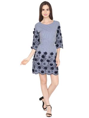 floral embroidered striped a-line dress - 16187468 - Standard Image - 4