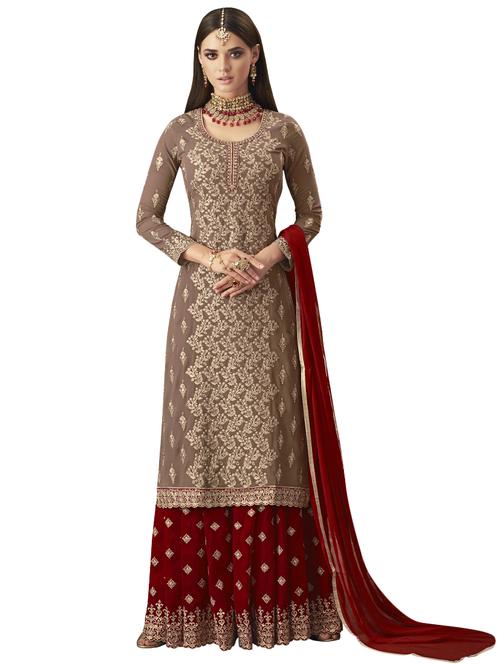 embroidered semi-stitched sharara suit - 16188932 - Very Small Image - 1