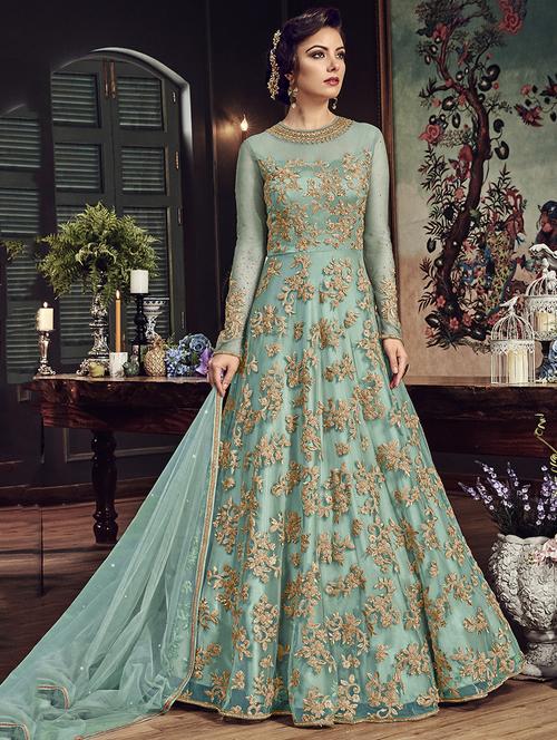 embroidered semi-stitched anarkali suit - 16188941 - Standard Image - 1
