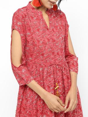 cold shoulder printed layered kurta - 16190132 - Standard Image - 4