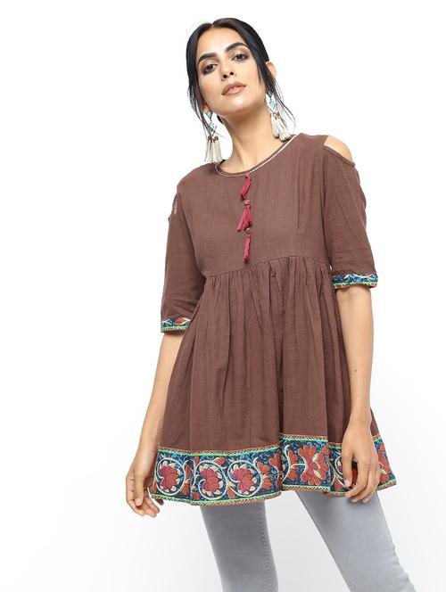 Cold shoulder flared kurti - 16190155 - Standard Image - 1